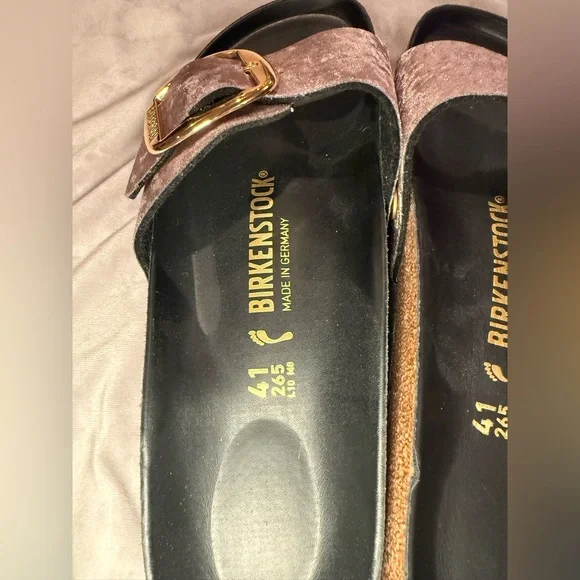 Birkenstock New w/o Box Madrid Big Buckle Rivet Logo Taupe Grey Velvet Exquisite - Picture 6 of 10